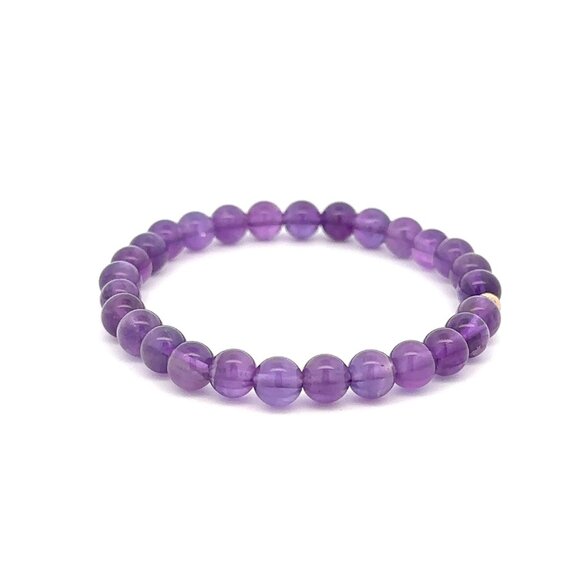 Natural Gemstones Amethyst 6mm Stretchable Bracelet 14k Gold Bead Charm Stardust - Picture 5 of 6